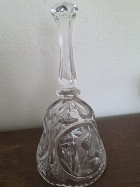 Glass Etched Decorative Hand Bell - Clear Glass